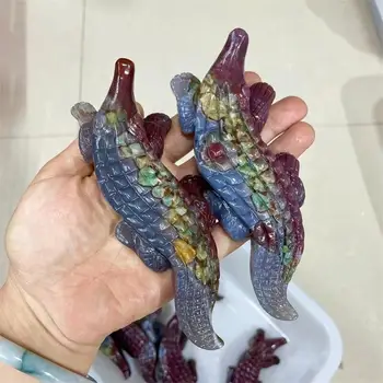 14 см Натурална океанская яспис Крокодил мини животно и лечебни кристали Ремесленная резбовани статуя украса подарък 1 бр.