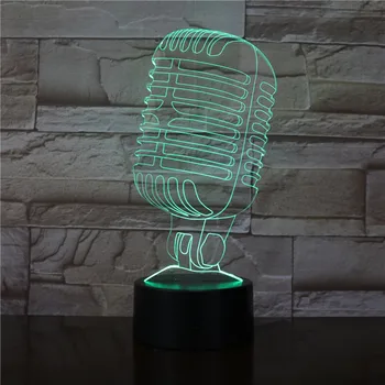 3D Визуална Илюзия Лампа Модел Микрофон LED Night luminaria Light 7 Цвята Нощна Лампа за Декор Кафе-Бар Коледен Подарък 3470