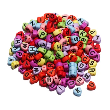 7 мм Цветни акрилни мъниста с букви на азбуката, мъниста във формата на Сърце, за Направата на гривни ръчно изработени бижута