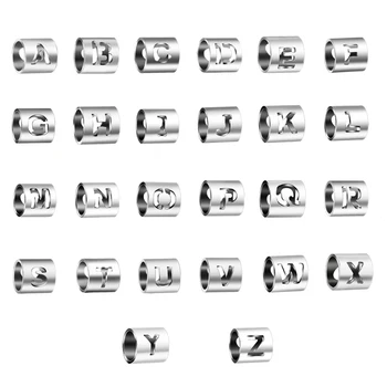 A-Z Цилиндрични кухи висулки от неръждаема стомана с 26 букви, Първоначалната колие, Гривна, Висулка, бижута, азбука, Аксесоари 