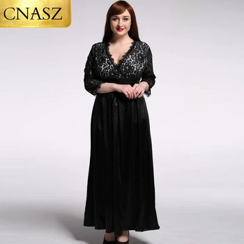 CNASZ/рокля големи размери, вечерни рокли с дантела отстрочкой в европейския и американския стил с ръкав три четвърти, дамски дрехи, черна рокля 5XL