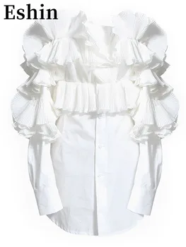Eshin топ с открити рамене, лятна новост 2023, плиссированный дизайн във формата на сърце феи, бяла дамска риза с дълги ръкави TH3684