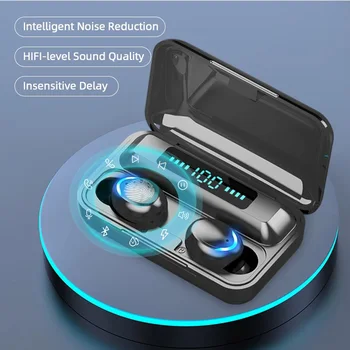 F9 Bluetooth Слушалки TWS Слушалки Безжични Слушалки с Микрофон 9D Стерео Спортни Водоустойчив ушите С led дисплей