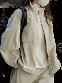[LANMREM] Свободни якета в корейски стил с яка-часова, женски обикновена пролет новости 2023, жилетка с цип, ежедневното палто с дълъг ръкав 26