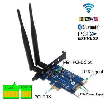 Mini PCI-E PCI Express PCI-E 1x адаптер със слот за СИМ-карти за Wi-Fi и 3G/4G/LTE-карти