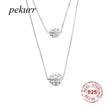 Pekurr Стерлинговое сребро 925 проба, голям кристал, Кристал, Перлени огърлици за жени, окачване с двойно веригата, бижута