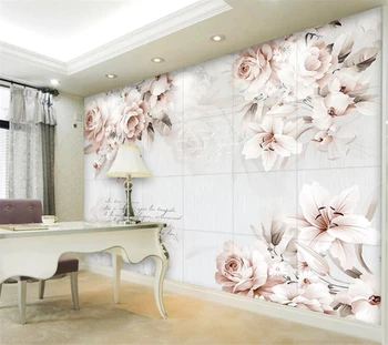 wellyu Индивидуални голям стенопис творческа декорация на дома, ретро розови лилии телевизор, разтегателен фон на стената wallpaperpapel de parede