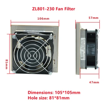 ZL801-230 Шкаф за охлаждане на вентилатора Шкаф за управление на вентилатор, филтър Разпределителните кутия Вентилатор Електрически кабинет Филтър 105*105 мм