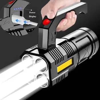 Външен led преносим прожектор patrol light USB акумулаторна батерия със странична подсветка, мощен фенер на далечни разстояния