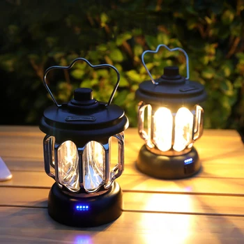 Градинска лампа за къмпинг Type-C, осветление за зареждане, декоративна лампа за зареждане, палатка, ретро Преносим фенер за къмпинг, авариен работен лампа