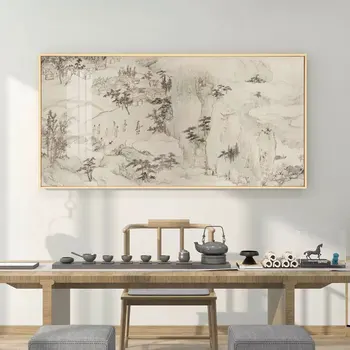 Дзен Пейзаж Арт Печат на платно в ретро китайски стил Стенни живопис Начало декор Плакат Картина за офиса хол
