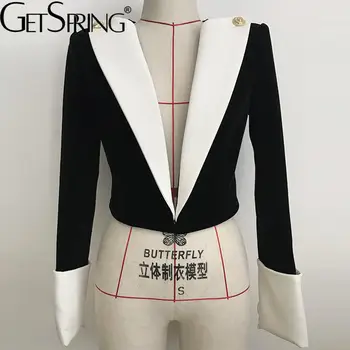 Жена блейзър Getspring, черно-бели къси блейзери и сако в тон, по-големи размери, ретро случайни velvet костюм, палто, ново 2021 г.