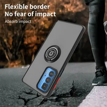 За Motorola Edge 20 Pro XT2153 калъф magnetic устойчив на удари метален пръстен на притежателя броня матиран твърд калъф за телефон Moto Edge 20 Pro 5G