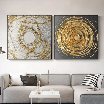 Златни кръгове съвременната абстрактна живопис с маслени бои върху платно, стенни художествени картини за всекидневната, начало декор, плакат