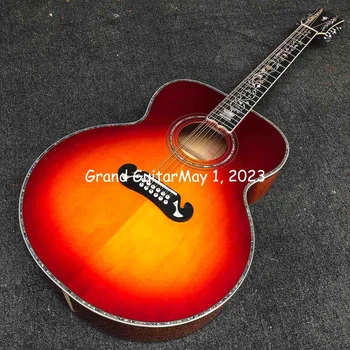 Изработена по поръчка 12 Низ 43-инчов акустична китара GJ200 Jumbo Flamed Maple от обратната страна