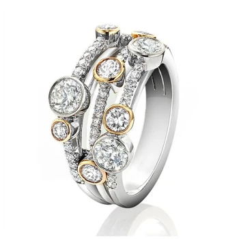 Индивидуалност, два цвята трехлинейные пръстени, дамски пръстени с пълно покритие, Искрящи фианитами, женски Годежни пръстени, на Пръстени, на Съвременната Мода, Нови Бижута