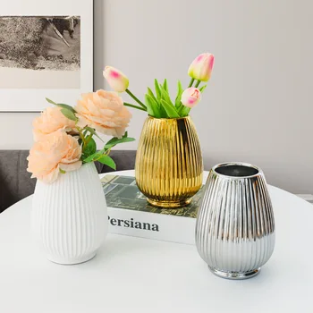 Керамична ваза в ивица в скандинавски стил, настолна договореност за хол, спалня, вази за сухи цветя, Аксесоари за Украса на дома