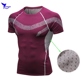 Компресиране тениска за фитнес зала с къс ръкав с принтом, мъжки тениски за джогинг Dry Fit, спортно облекло за фитнес Rashgard Crossfit тениска