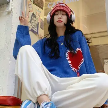 Корейската версия на декоративни пуловера high street в стил ретро любов, пуловер, женски свободен вязаный пуловер в стил Y2K, тенденция INS, топ