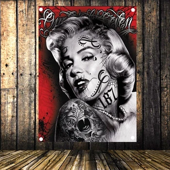 Креативна татуировка на Мерилин Монро Плакат на Стенно Изкуство Висококачествена Картина върху платно Флаг Банер Гоблен рисувани Стенни Начало Декор A