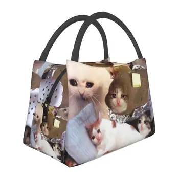 Мимис с плачущим котка, изолирано чанта за обяд за жени, Фланец охладител за животни, Термосумка за обяд, Офис чанта за пикник за Пътуване