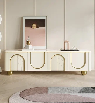 Модерна луксозна каменна панел, шкаф, правоъгълен страничен шкаф, кремаво стил, модерен открит шкаф за хол
