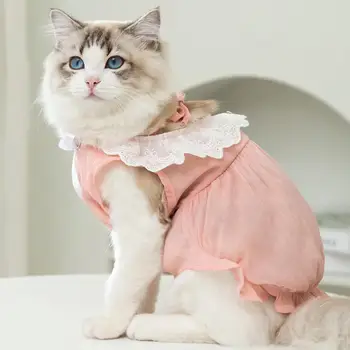 Модно лятна рокля с котка, очарователно рокля за домашни любимци, завързана яка, лятна рокля за кучета, котки, костюм за домашни любимци