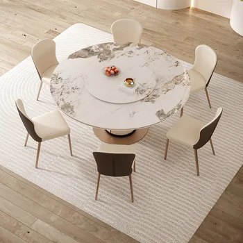 Мрамор Кръгла маса за Хранене с Модерен Лек луксозен Mahjong Покер Многофункционална маса с каменна плочка, Мебели за всекидневна
