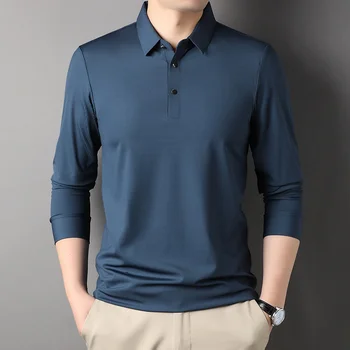 Мъжки ризи поло Minglu с дълъг ръкав, високо качество на обикновена риза с къси ръкави в вертикални райета, бизнес прости ежедневни мъжки ризи поло 3XL
