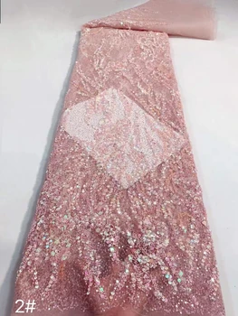 Най-новата африканска тюлевая плат, ръчно изработени с бродерия на мъниста, луксозни алжирския пайети, сетчатое дантелено вечерна рокля за сватбени партита