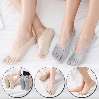 Новите Дамски чорапи с невидима решетка и отвори за пръстите с 5 чорапи, дамски нескользящие силиконови дишащи чехли с къс чучур с фин гърло