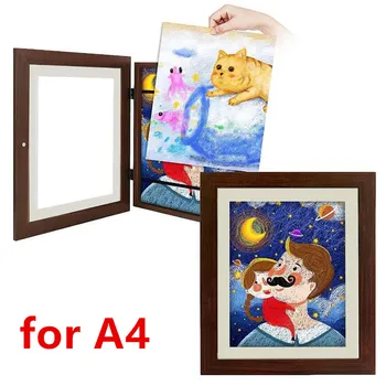 Обновете детски художествени рамка, дървена взаимозаменяеми дисплей с картинки за детски художествени проекти формат А4, дисплея със снимки за съхранение в домашния офис