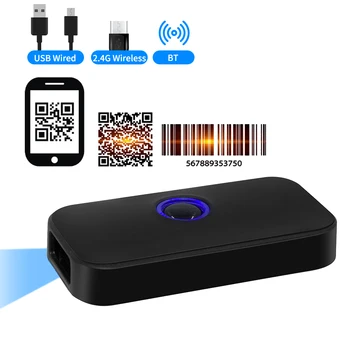 Преносим баркод скенер 3-в-1, Четец на баркодове 1D/2D/QR, поддръжка на безжичен Bluetooth/2.4 G/USB Кабелна връзка за супермаркет