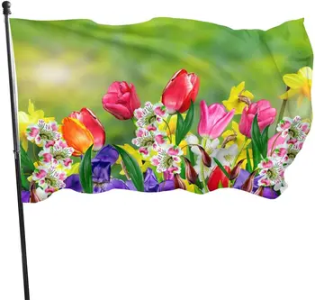 Пролетно-летни цветя, нарциси и лалета, флаг за двор, Градинска поляна, празнични подаръци за жени, Подарък за вътрешен и външен декор