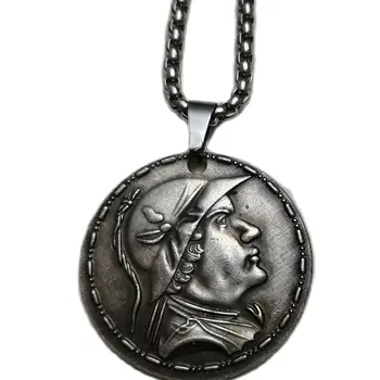 Реколта висулка във формата на древна монета, със сребърно покритие Мъжки/Дамски Колиета, Бижута P0045