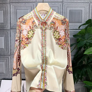 Ризи, елегантни и модерни дамски блузи с флорални принтом, Пролет-Есен, Блузи с дълги ръкави, Blusas Mujer
