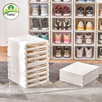 Свободно инсталиране сгъсти Кутия за съхранение на обувки Прозрачен Сгъваем Шкаф за обувки Сгъваема стойка за обувки, Мебели за всекидневна