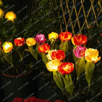 Слънчеви градински фенери, улични цветни лампи, цветя лалета, голяма лента, водоустойчива, се използва за украса на градината, косене на трева, канал