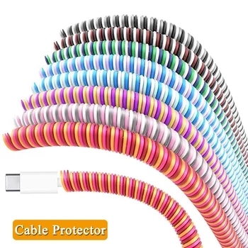 Универсален Протектор на Кабела 1.4 М USB Кабел За Зареждане И Пренос на Данни, Ръкав За Слушалки, Органайзер, Защита За вашия Мобилен Телефон, Спирален Кабел, Ръкав За Тръба