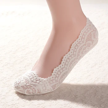 Чорапи дамски къси, до глезените, без показване Завързана бяла комплект летни памучни силикон в партията Невидими чорапи-лодки, с ниско деколте