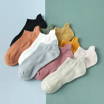 10 Чифта Женски Летните Модни Скъпите Тънки Чорапи-лодочек От памучен окото Ярки Едноцветни Насипни Женските Чорапи-лодочек с уши