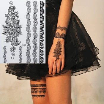1бр нова черна татуировка с къна фалшиви дантела светкавица Арабската индийски Мандала роза пеперуда сватба за булката художествена картина на тялото ръка на ръка гореща