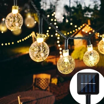 20-100 светодиоди 10 м Кристална топка на Слънчевата Светлина Открит IP65 Водоустойчив кабел Страхотна лампа Слънчева Градина гирлянди, Коледни украси