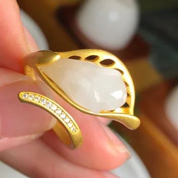 2020 ново сребърно естествена хотанское халцедоновое орхидейное кух пръстен с изображение, открывающееся регулируема женски пръстен