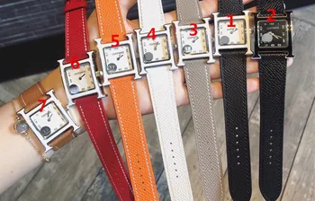 6 цвята, луксозни маркови часовници от естествена кожа, цифрови кварцов ръчен часовник с квадратен циферблат, дамски часовници с емайла буквенной маркировка