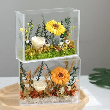 Aqumotic Акрилна прозрачна декоративна кутия, Банка за чертане, 3D Рамка, Цветя, Украса, Сухи Цветя, направи си сам, Безсмъртно цвете Контейнер