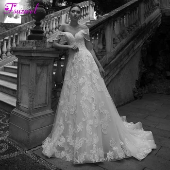 Fsuzwel, Сексуална Сватбена рокля Трапецовидна форма, с Кръгло деколте и шнур от Тюл, Луксозна Сватбена рокля на Принцеса С Влак, Расшитое Мъниста, 2023