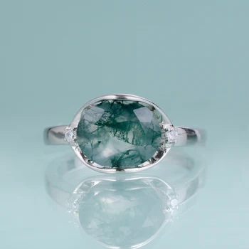 Gem's Beauty Оригинален дизайн, пръстен с мъх да агатом, пръстен от сребро 925 проба, пръстен със скъпоценния камък, рамки за клипса, годежен пръстен, луксозни и изискани бижута