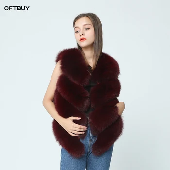 OFTBUY марка 2022, новата пролетно яке, бельо основно палто от 100 естествен лисьего кожа, жилетка свободно розов цвят, без ръкави на райета, жена