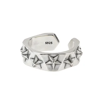 Винтажное пръстен с пентаграма, мъжко модно отворен пръстен в стил хип-хоп, модни бижута, тайландски сребърна звезда, мъжки пръстен